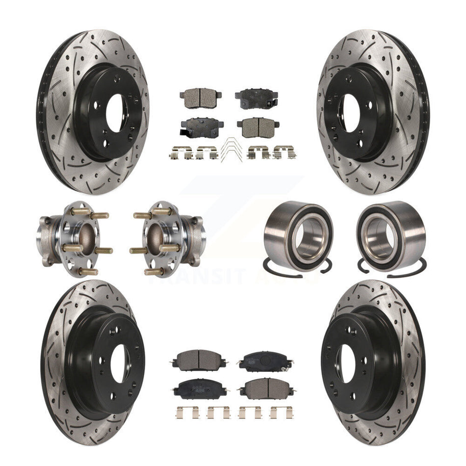 Front Rear Wheel Hub Bearings Assembly Coated Disc Brake Rotors And Ceramic Pads Kit (10Pc) For 2017 Honda Accord LX-S KBB-123227