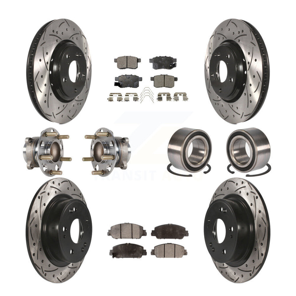 Front Rear Wheel Hub Bearings Assembly Coated Disc Brake Rotors And Ceramic Pads Kit (10Pc) For 2017 Honda Accord Hybrid EX-L Touring KBB-123228