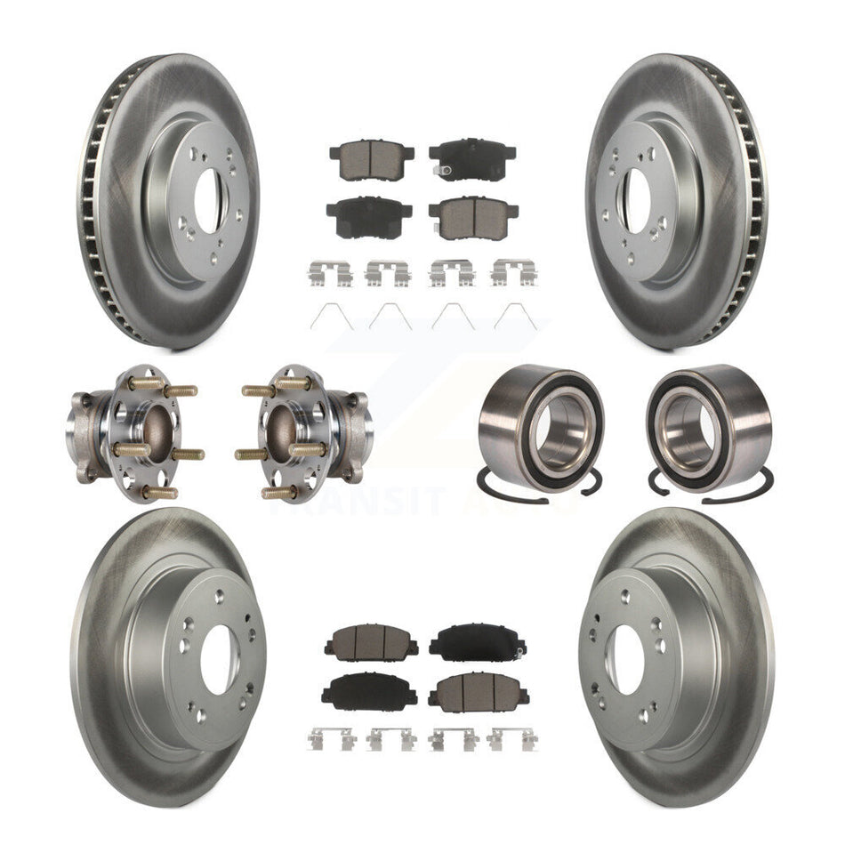 Front Rear Wheel Hub Bearings Assembly Coated Disc Brake Rotors And Ceramic Pads Kit (10Pc) For Honda Accord KBB-123241