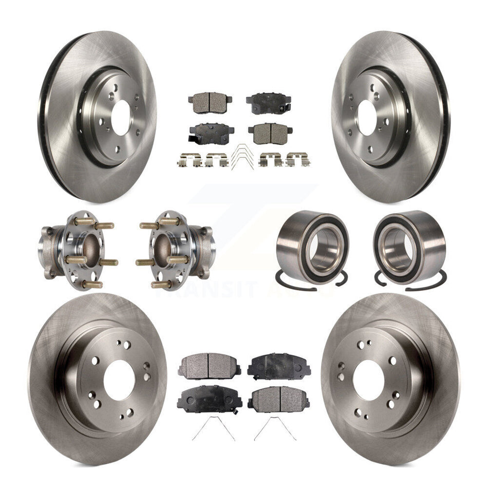Front Rear Wheel Hub Bearings Assembly Disc Brake Rotors And Semi-Metallic Pads Kit (10Pc) For Honda Accord KBB-123293