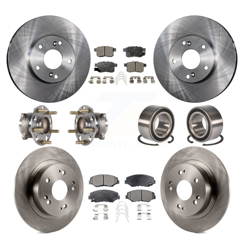 Front Rear Wheel Hub Bearings Assembly Disc Brake Rotors And Semi-Metallic Pads Kit (10Pc) For Honda Accord KBB-123294