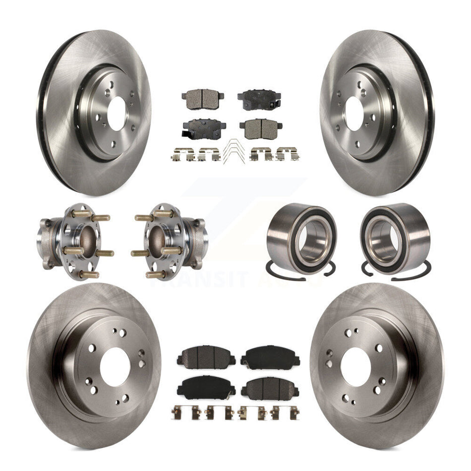 Front Rear Wheel Hub Bearings Assembly Disc Brake Rotors And Semi-Metallic Pads Kit (10Pc) For 2017 Honda Accord Hybrid EX-L Touring KBB-123296