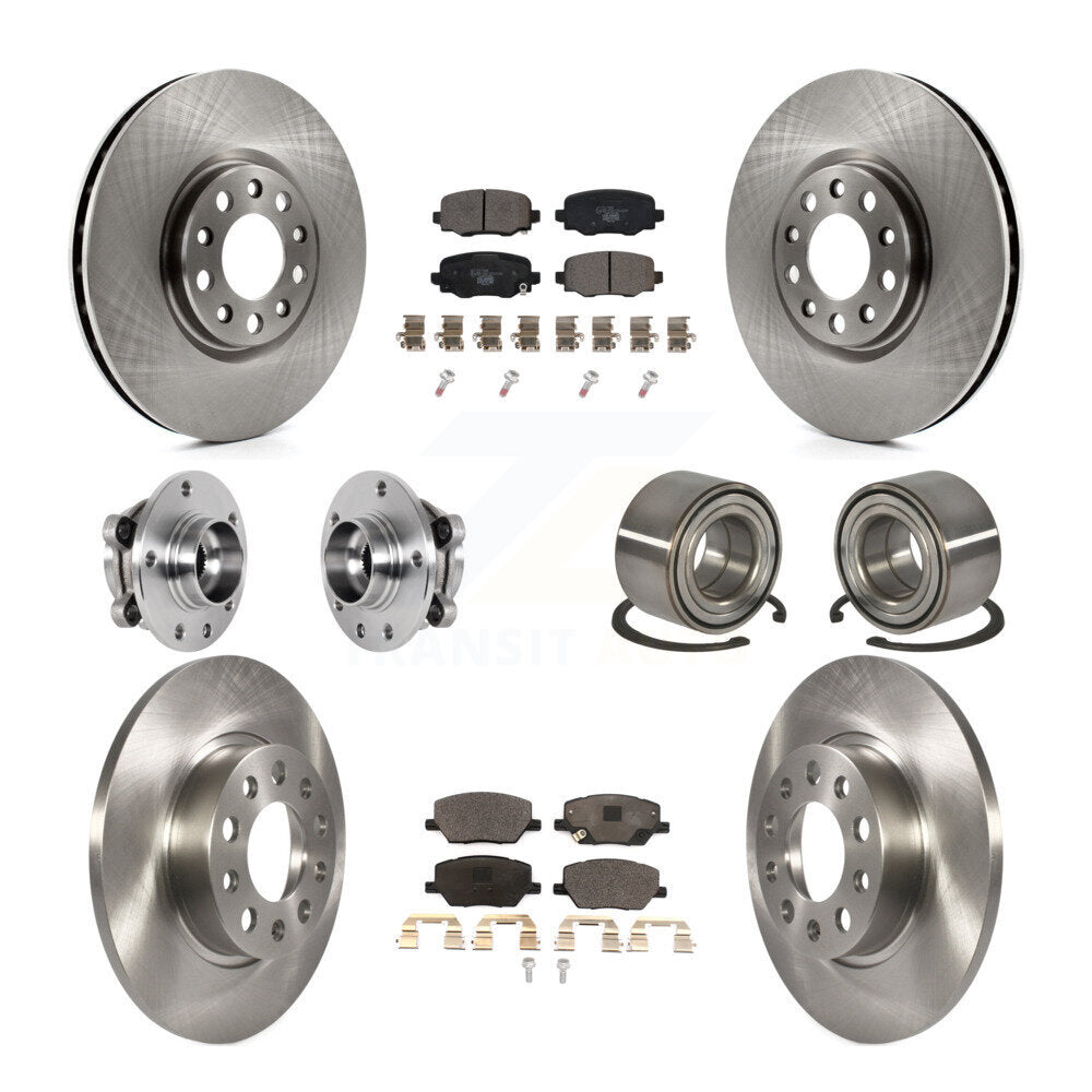 Front Rear Hub Bearings Disc Brake Rotors And Pads Kit (10Pc) For 2016-2018 Fiat 500X AWD KBB-123308