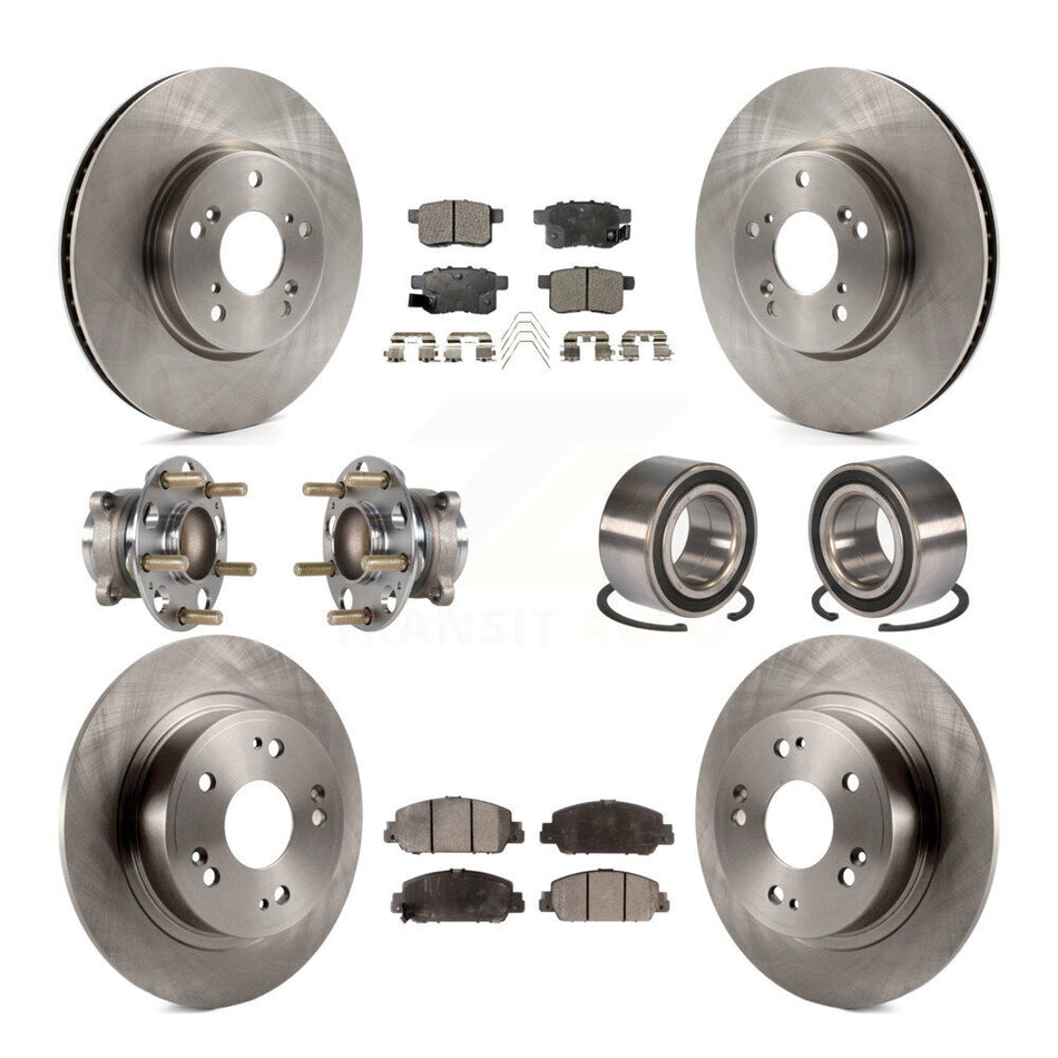 Front Rear Wheel Hub Bearings Assembly Disc Brake Rotors And Ceramic Pads Kit (10Pc) For Honda Accord KBB-123313