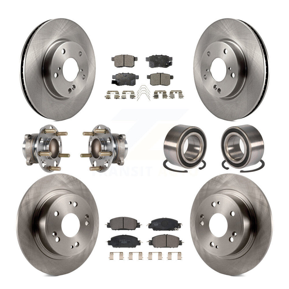 Front Rear Wheel Hub Bearings Assembly Disc Brake Rotors And Ceramic Pads Kit (10Pc) For 2017 Honda Accord LX-S KBB-123315