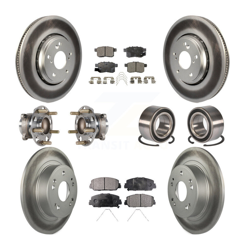 Front Rear Wheel Hub Bearings Assembly Coated Disc Brake Rotors And Semi-Metallic Pads Kit (10Pc) For Honda Accord KBB-123336