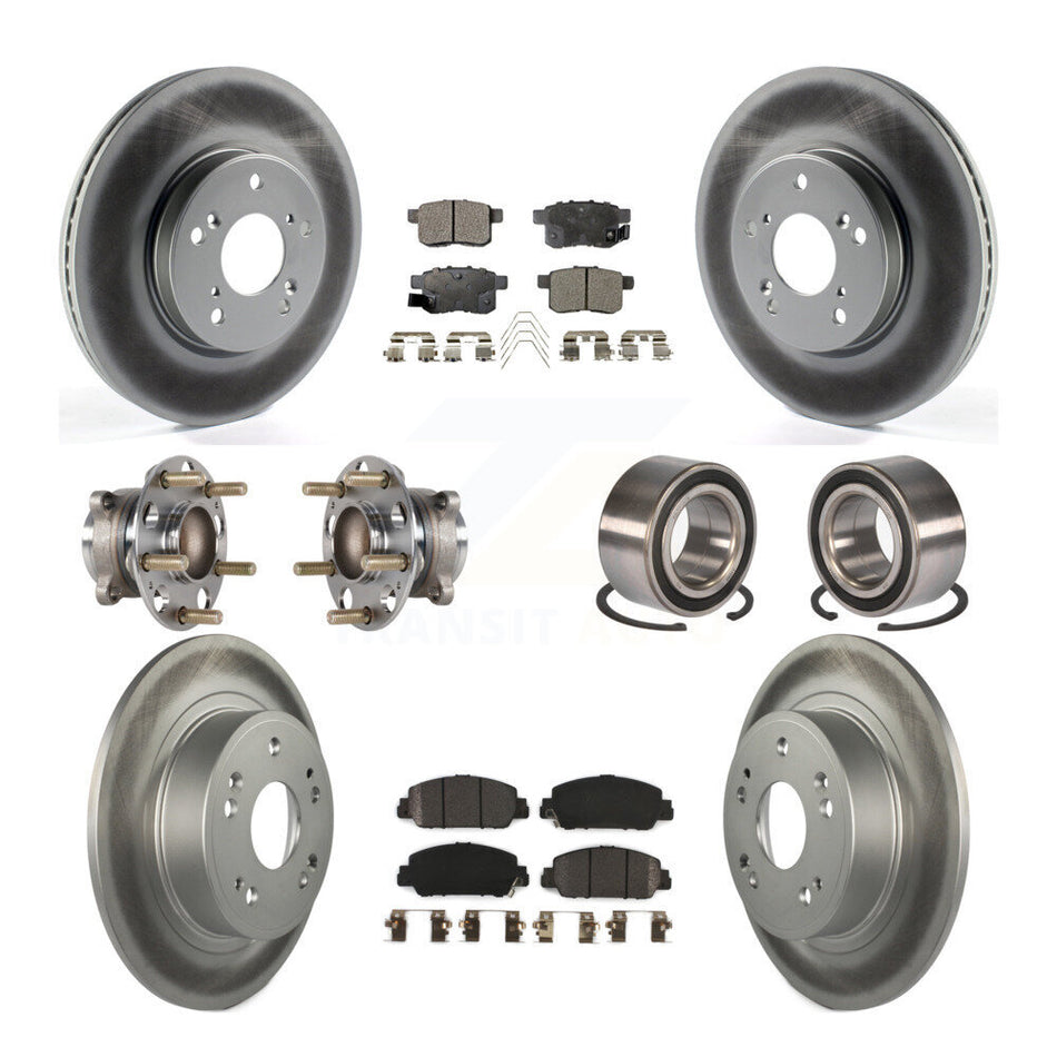 Front Rear Wheel Hub Bearings Assembly Coated Disc Brake Rotors And Semi-Metallic Pads Kit (10Pc) For 2016-2017 Honda Accord EX-L with 3.5L KBB-123338