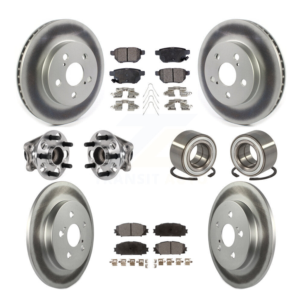 Front Rear Hub Bearing Coated Disc Brake Rotor And Pads Kit (10Pc) For Toyota Prius Prime KBB-123345