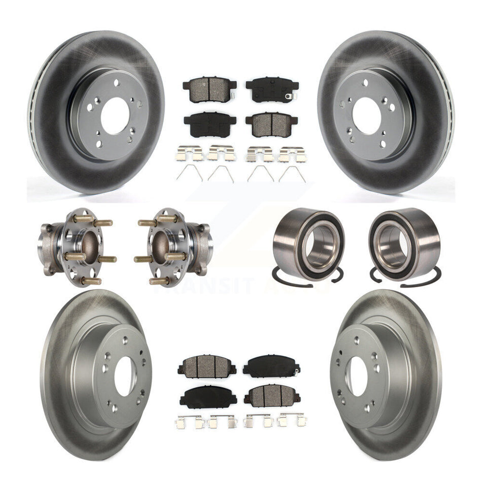 Front Rear Wheel Hub Bearings Assembly Coated Disc Brake Rotors And Semi-Metallic Pads Kit (10Pc) For 2016-2017 Honda Accord EX-L with 3.5L KBB-123353