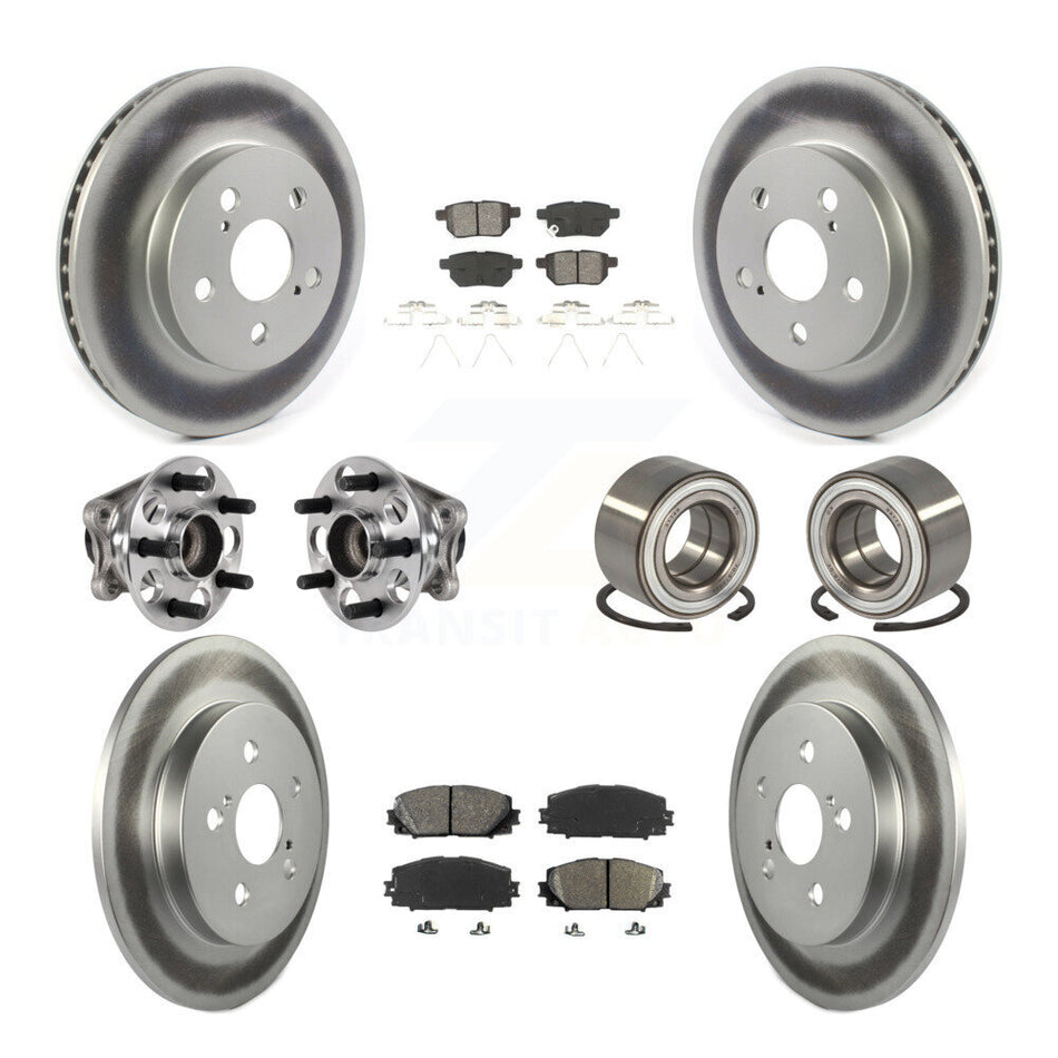 Front Rear Hub Bearing Coated Disc Brake Rotor And Pads Kit (10Pc) For Toyota Prius Prime KBB-123361