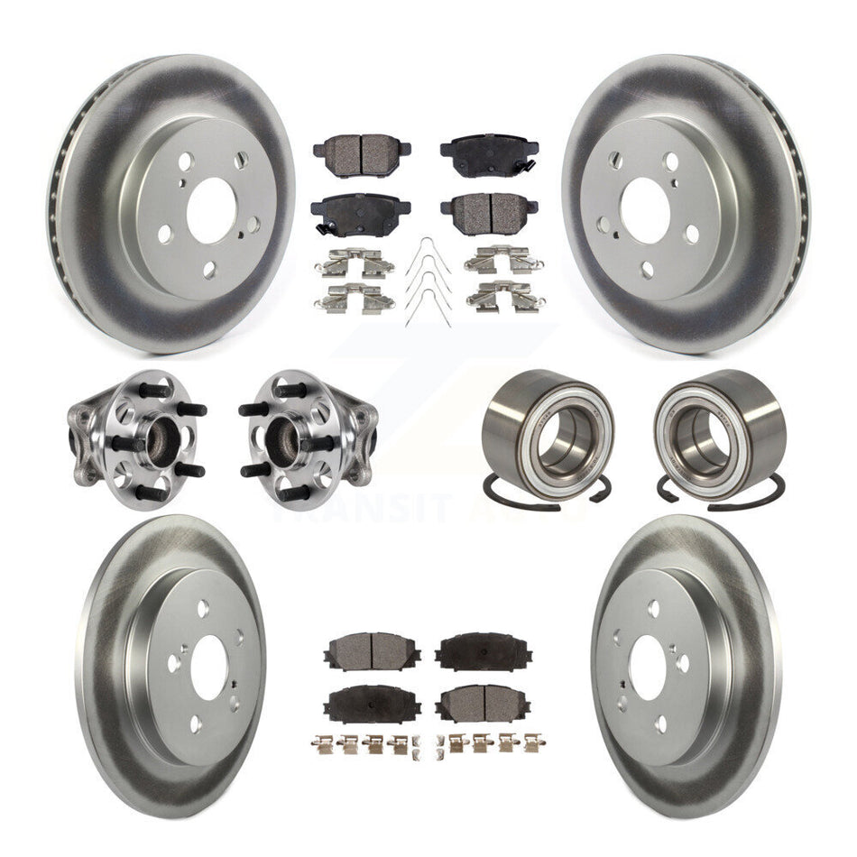 Front Rear Hub Bearing Coated Disc Brake Rotor And Pads Kit (10Pc) For Toyota Prius Prime KBB-123363