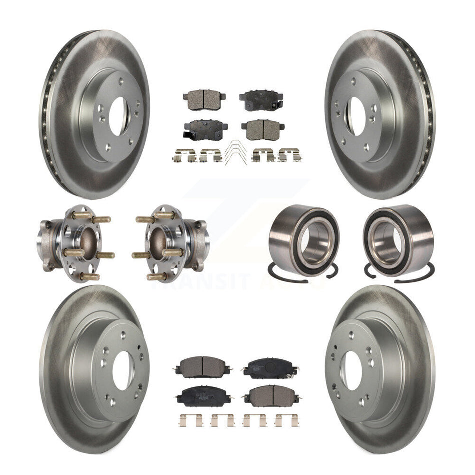 Front Rear Wheel Hub Bearings Assembly Coated Disc Brake Rotors And Ceramic Pads Kit (10Pc) For 2016 Honda Accord LX-S with 2.4L KBB-123365