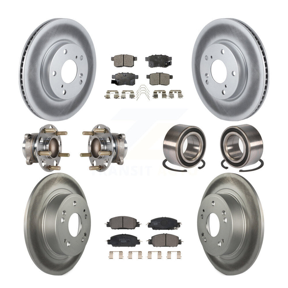 Front Rear Wheel Hub Bearings Assembly Coated Disc Brake Rotors And Ceramic Pads Kit (10Pc) For 2017 Honda Accord LX-S KBB-123369