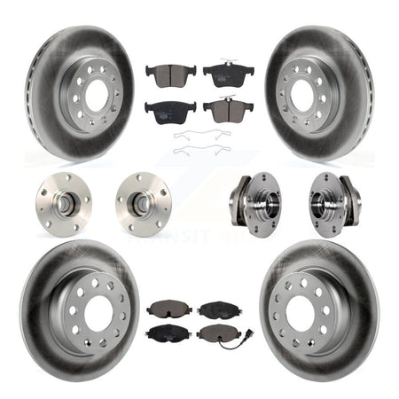 Front Rear Hub Bearing Coated Disc Brake Rotors And Pads Kit (10Pc) For 2016 Audi A3 2.0L KBB-123505