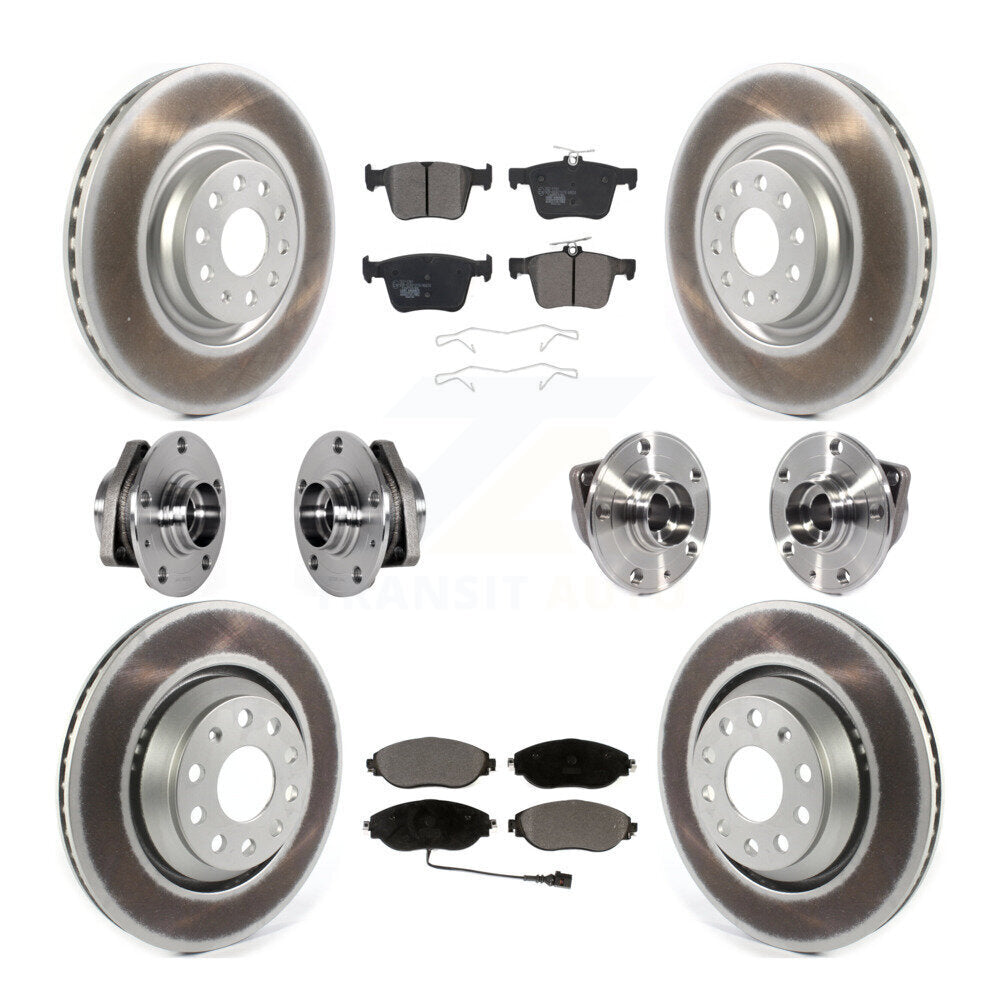 Front Rear Hub Bearing Coated Brake Rotor & Pads Kit (10Pc) For Volkswagen Golf R Audi S3 KBB-123519