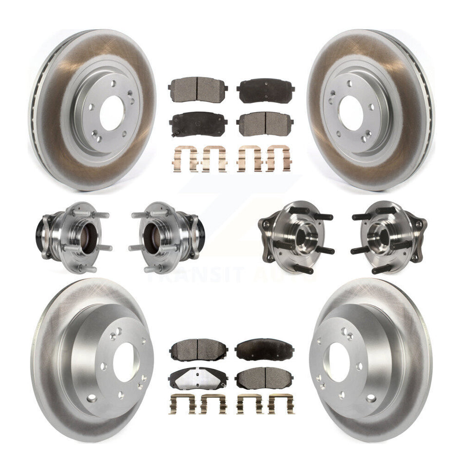 Front Rear Hub Bearings Assembly Coated Disc Brake Rotors And Ceramic Pads Kit (10Pc) For 2015-2019 Kia Sedona KBB-123522