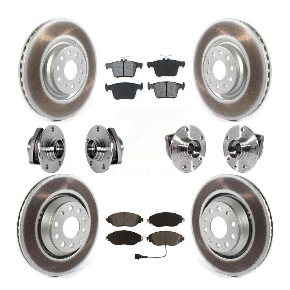 Front Rear Hub Bearing Coated Brake Rotor & Pads Kit (10Pc) For Volkswagen Golf R Audi S3 KBB-123548