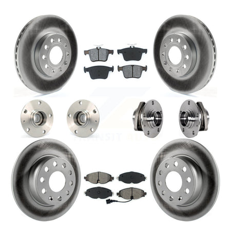 Front Rear Hub Bearing Coated Disc Brake Rotors And Pads Kit (10Pc) For 2016 Audi A3 2.0L KBB-123551
