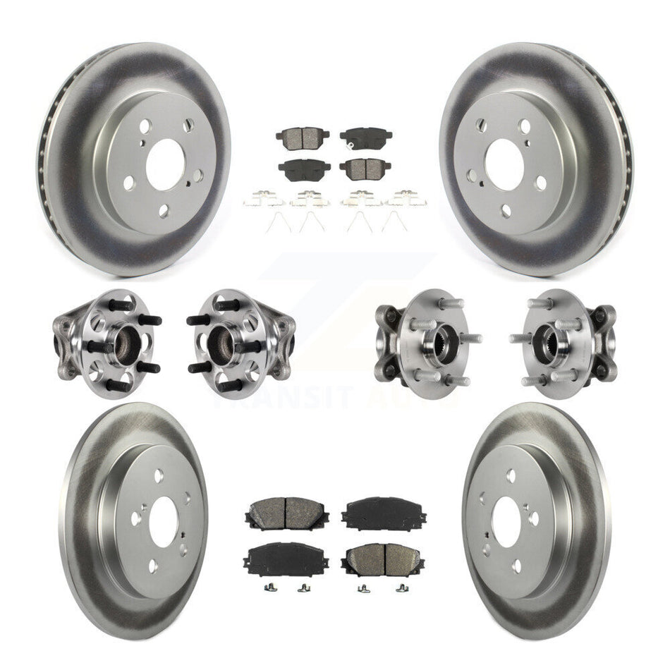 Front Rear Hub Bearing Coated Disc Brake Rotor And Pads Kit (10Pc) For Toyota Prius Prime KBB-123554