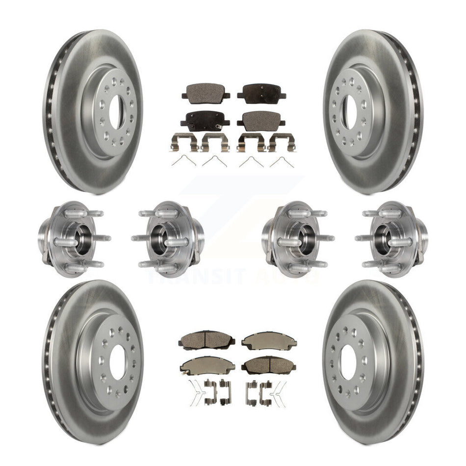 Front Rear Hub Bearings Assembly Coated Disc Brake Rotors And Semi-Metallic Pads Kit (10Pc) For 2018-2020 Chevrolet Traverse 4WD KBB-123615
