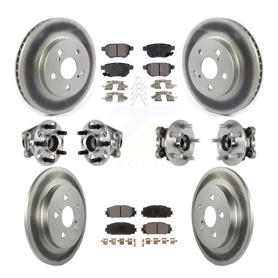Front Rear Hub Bearing Coated Disc Brake Rotor And Pads Kit (10Pc) For Toyota Prius Prime KBB-123626