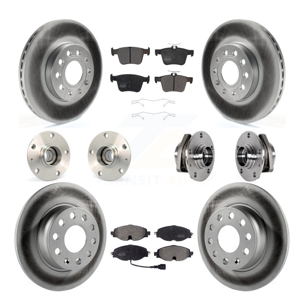 Front Rear Hub Bearing Coated Disc Brake Rotors And Pads Kit (10Pc) For 2016 Audi A3 2.0L KBB-123632
