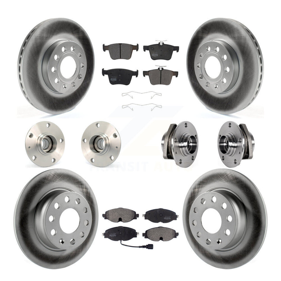 Front Rear Hub Bearing Coated Disc Brake Rotors And Pads Kit (10Pc) For 2016 Audi A3 2.0L KBB-123632
