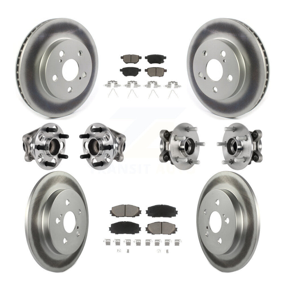 Front Rear Hub Bearing Coated Disc Brake Rotor And Pads Kit (10Pc) For Toyota Prius Prime KBB-123670