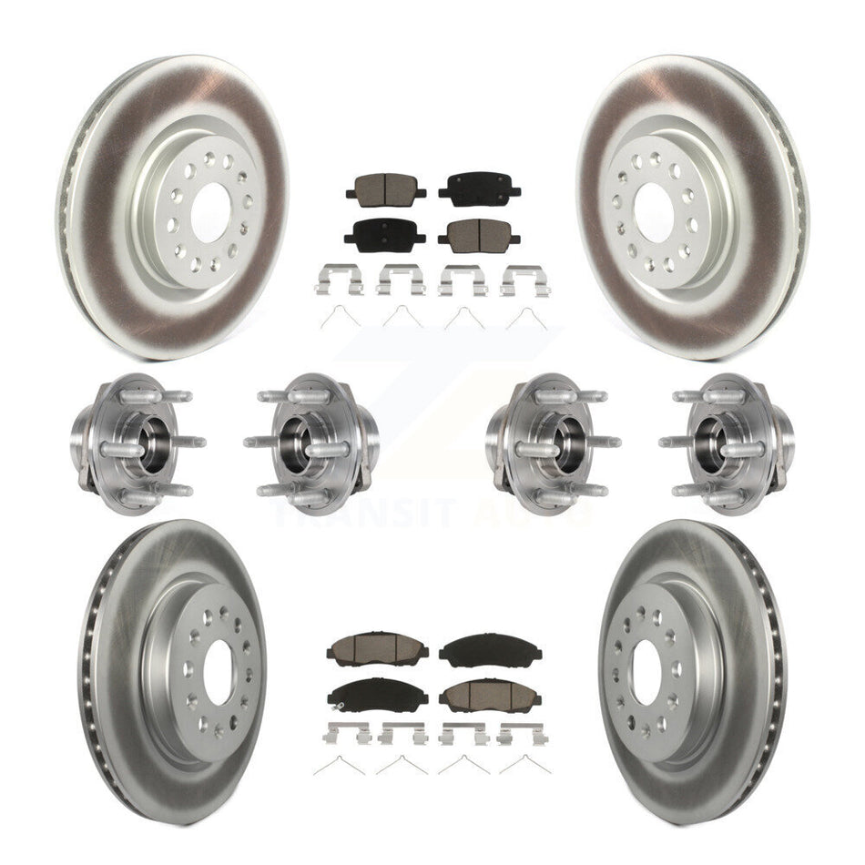 Front Rear Hub Bearings Assembly Coated Disc Brake Rotors And Ceramic Pads Kit (10Pc) For 2018-2019 Cadillac XT5 4WD KBB-123679