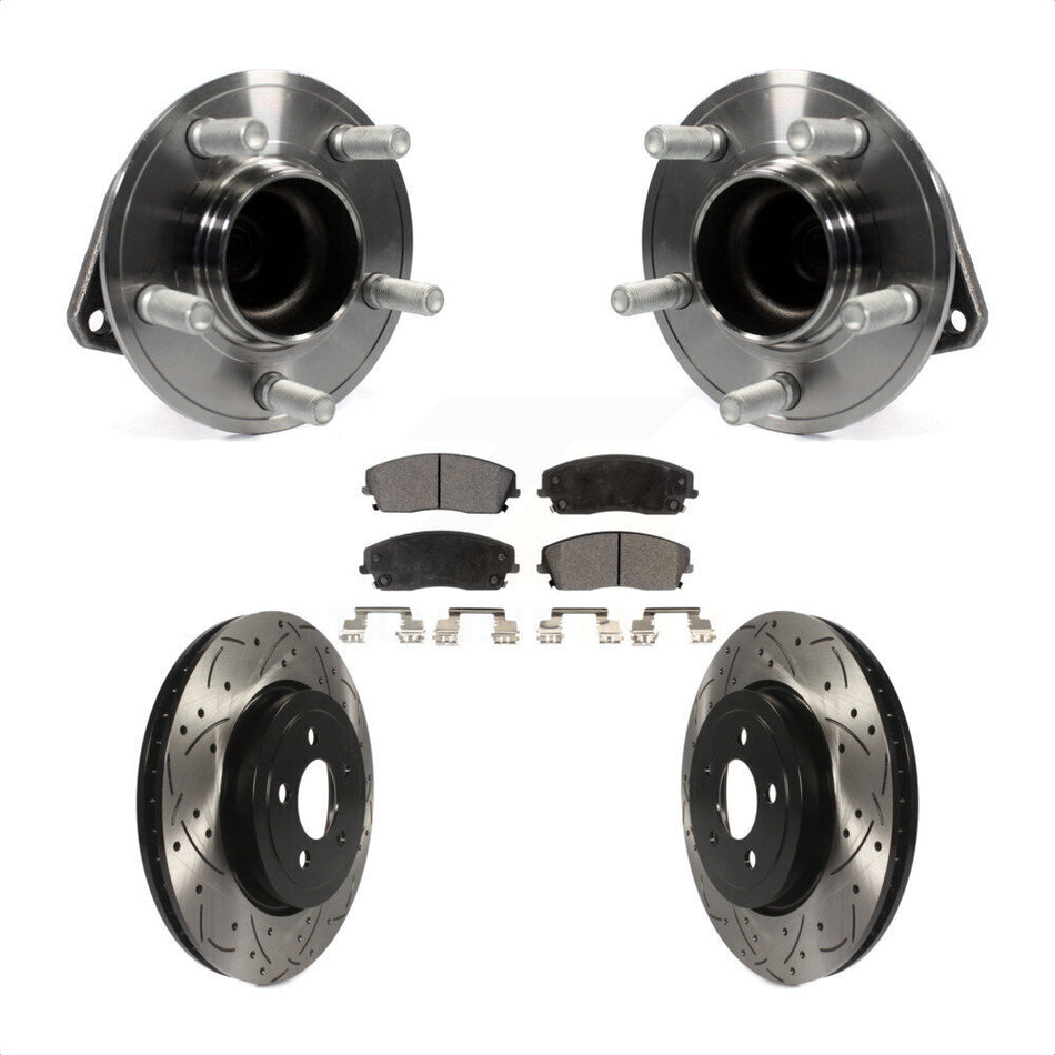 Front Hub Bearing Assembly With Coated Drilled Slotted Disc Brake Rotors And Ceramic Pads Kit For 2015-2018 Dodge Charger RWD with 3.6L 345mm Diameter Rotor KBB-123715
