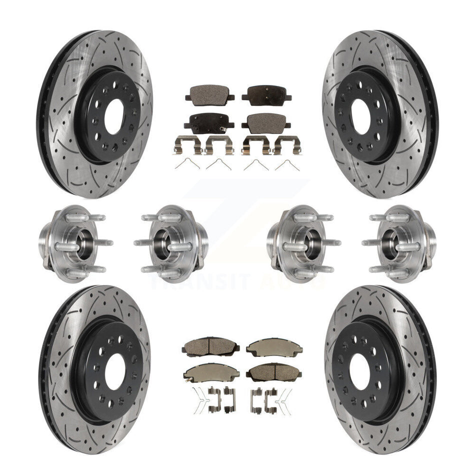 Front Rear Hub Bearings Assembly Coated Disc Brake Rotors And Ceramic Pads Kit (10Pc) For 2018-2020 Chevrolet Traverse 4WD KBB-123725