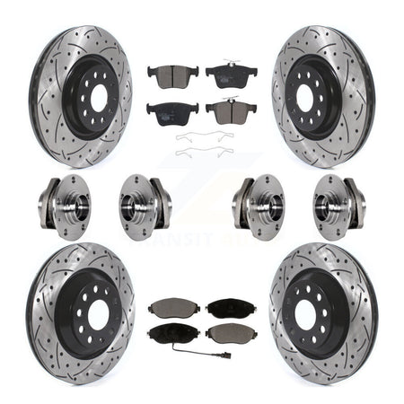 Front Rear Hub Bearings Coated Disc Brake Rotors And Ceramic Pads Kit (10Pc) For Audi S3 KBB-123727