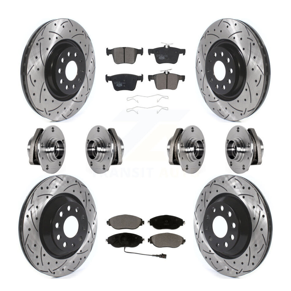 Front Rear Hub Bearings Coated Disc Brake Rotors And Ceramic Pads Kit (10Pc) For Audi S3 KBB-123727