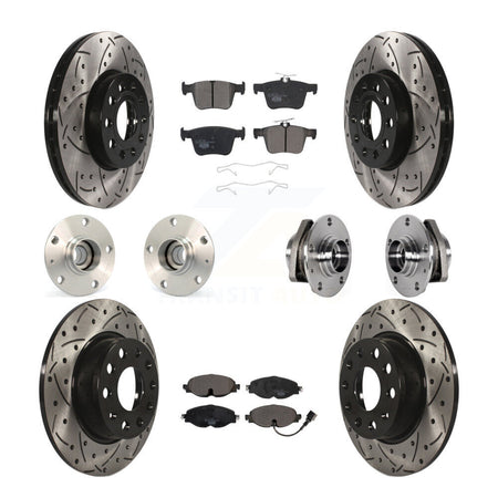 Front Rear Hub Bearing Coated Disc Brake Rotors And Pads Kit (10Pc) For 2016 Audi A3 2.0L KBB-123733