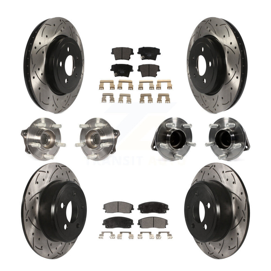 Front Rear Hub Bearings Assembly Coated Disc Brake Rotors And Ceramic Pads Kit (10Pc) For 2015-2018 Dodge Charger RWD with 3.6L With 345mm Diameter Rotor KBB-123740