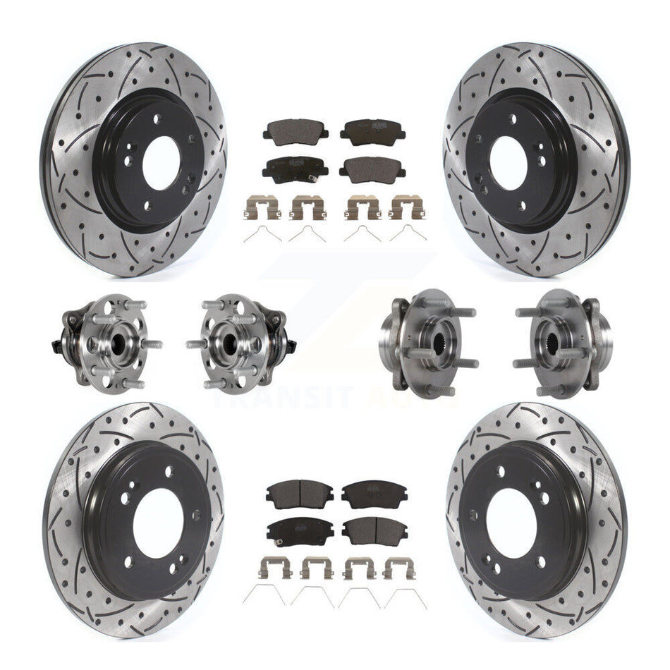 Front Rear Hub Bearing Coat Brake Rotor Pad Kit (10Pc) For 2017-2020 Hyundai Elantra 1.6L KBB-123744