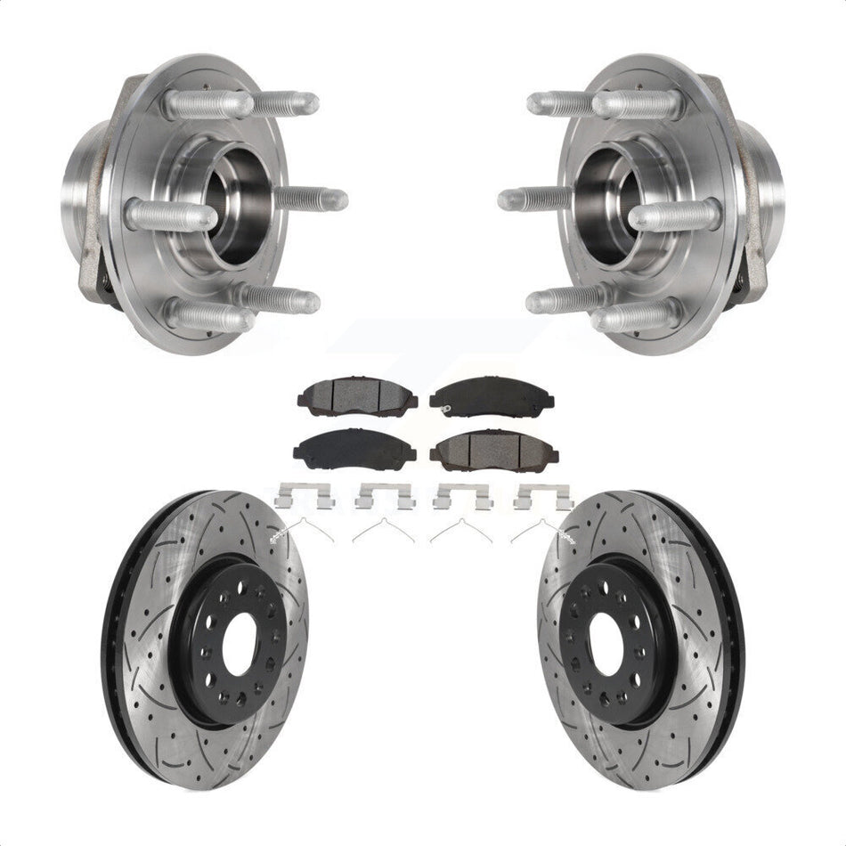 Front Hub Bearing Assembly With Coated Drilled Slotted Disc Brake Rotors And Semi-Metallic Pads Kit For Chevrolet Traverse GMC Acadia Buick Enclave KBB-123755