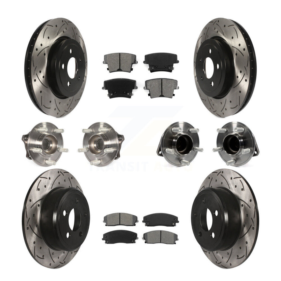 Front Rear Hub Bearings Assembly Coated Disc Brake Rotors And Semi-Metallic Pads Kit (10Pc) For 2015-2018 Dodge Charger RWD with 3.6L With 345mm Diameter Rotor KBB-123760