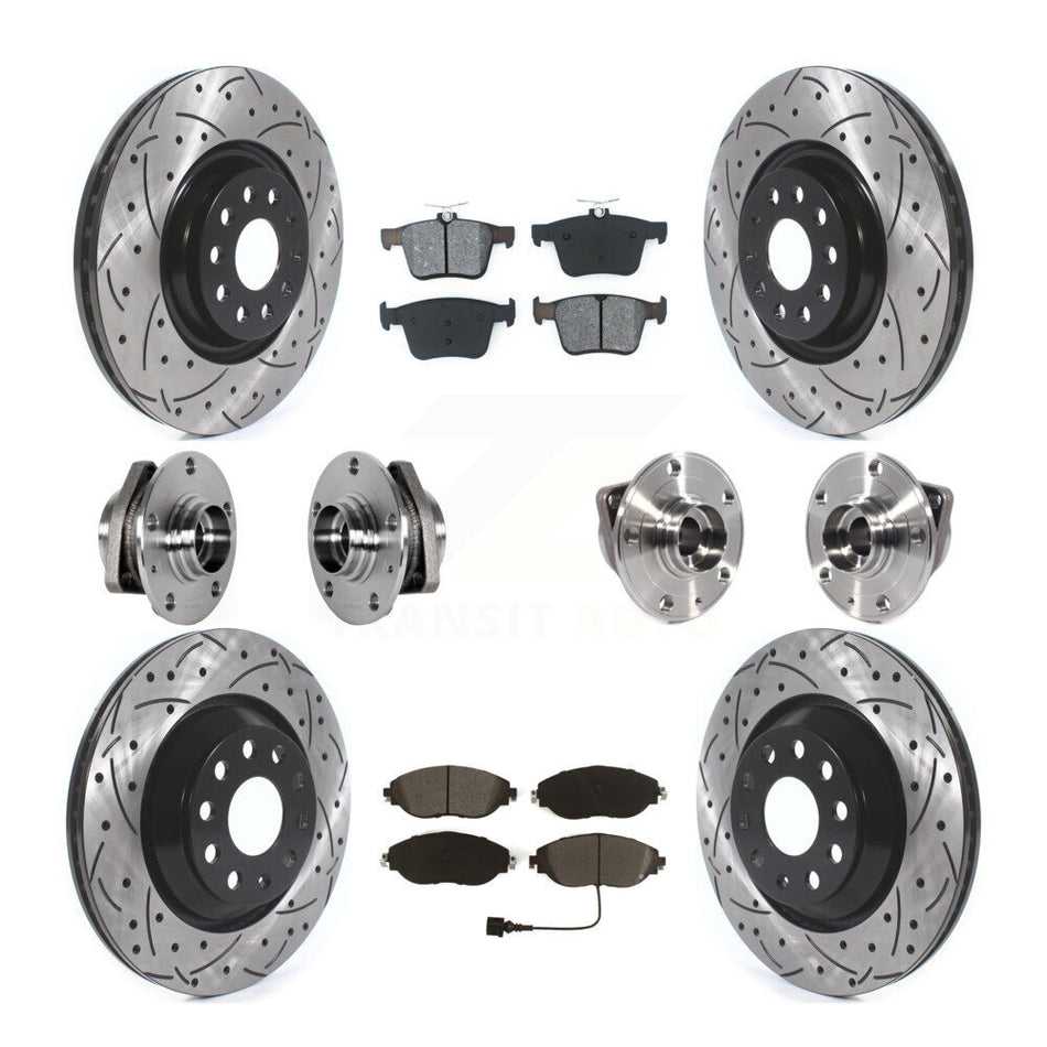 Front Rear Hub Bearing Coated Brake Rotor & Pads Kit (10Pc) For Volkswagen Golf R Audi S3 KBB-123765