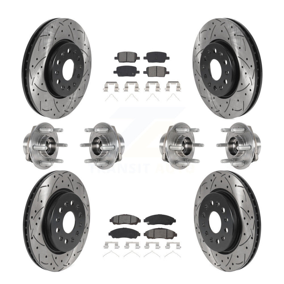 Front Rear Hub Bearings Assembly Coated Disc Brake Rotors And Semi-Metallic Pads Kit (10Pc) For 2018-2020 Chevrolet Traverse 4WD KBB-123770