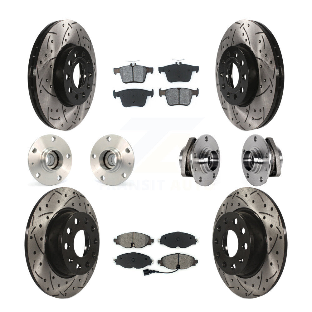 Front Rear Hub Bearing Coated Disc Brake Rotors And Pads Kit (10Pc) For 2016 Audi A3 2.0L KBB-123776