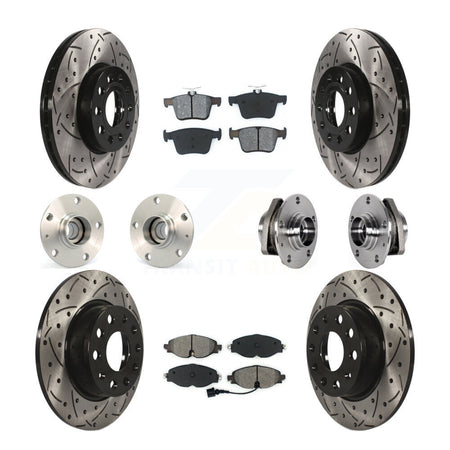 Front Rear Hub Bearing Coated Disc Brake Rotors And Pads Kit (10Pc) For 2016 Audi A3 2.0L KBB-123776