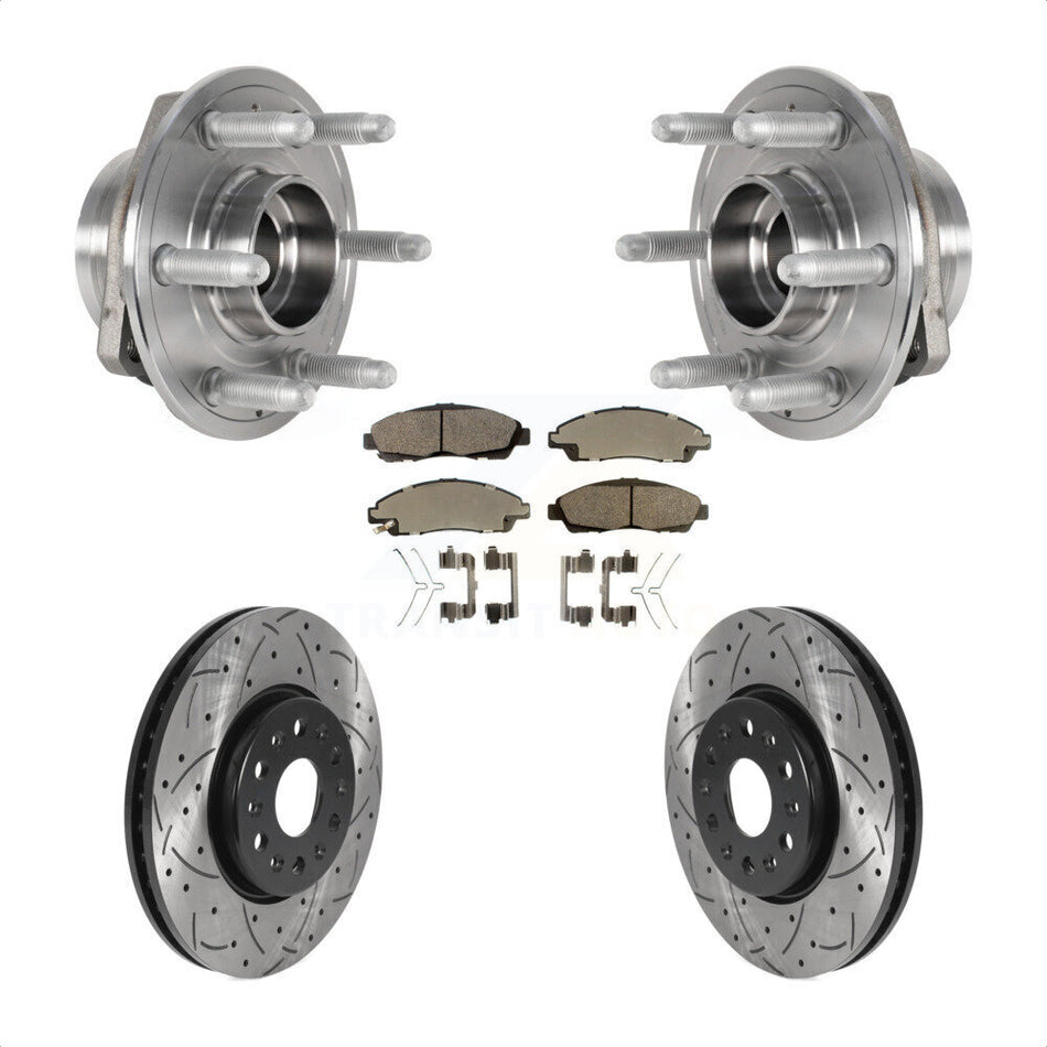 Front Hub Bearing Assembly With Coated Drilled Slotted Disc Brake Rotors And Semi-Metallic Pads Kit For Chevrolet Traverse GMC Acadia Buick Enclave KBB-123791