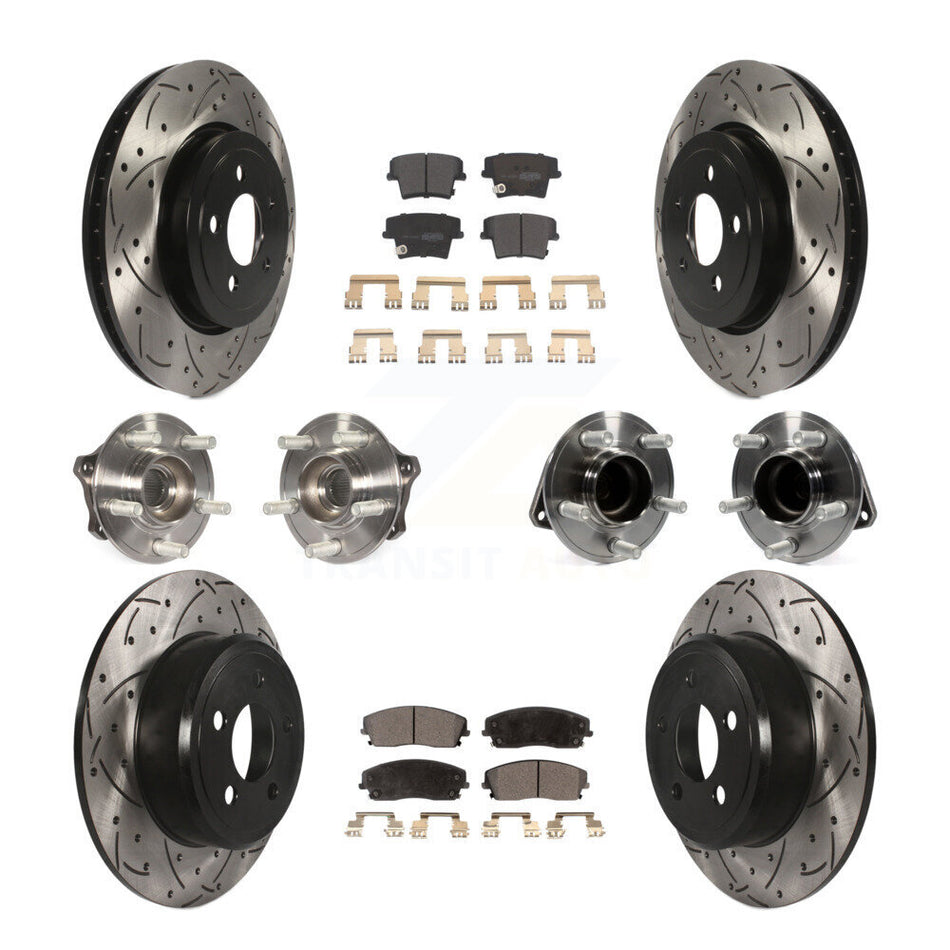 Front Rear Hub Bearings Assembly Coated Disc Brake Rotors And Semi-Metallic Pads Kit (10Pc) For 2015-2018 Dodge Charger RWD with 3.6L With 345mm Diameter Rotor KBB-123802