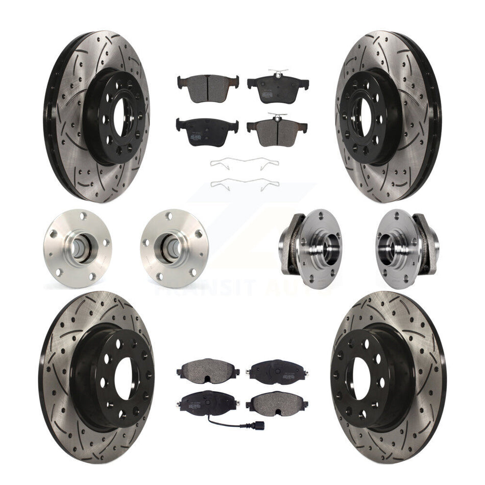 Front Rear Hub Bearing Coated Disc Brake Rotors And Pads Kit (10Pc) For 2016 Audi A3 2.0L KBB-123813