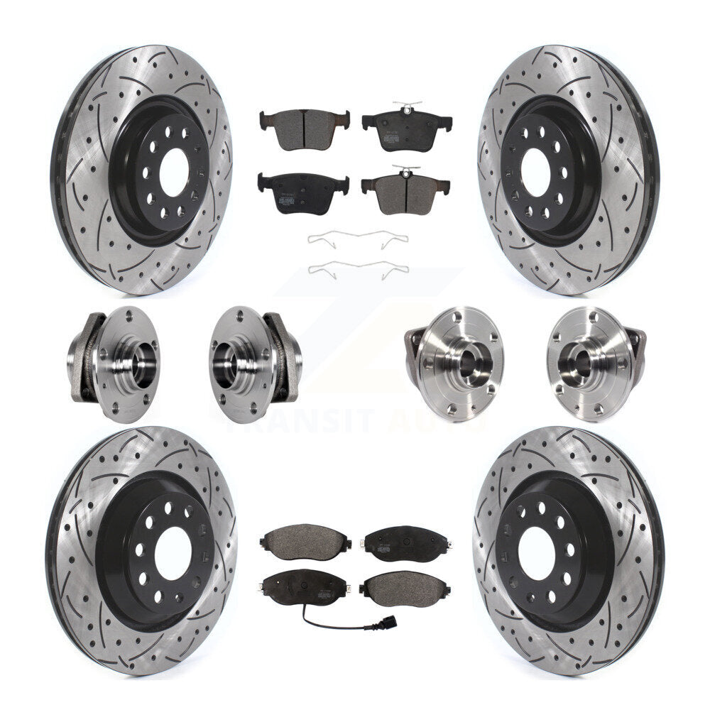 Front Rear Hub Bearing Coated Brake Rotor & Pads Kit (10Pc) For Volkswagen Golf R Audi S3 KBB-123820