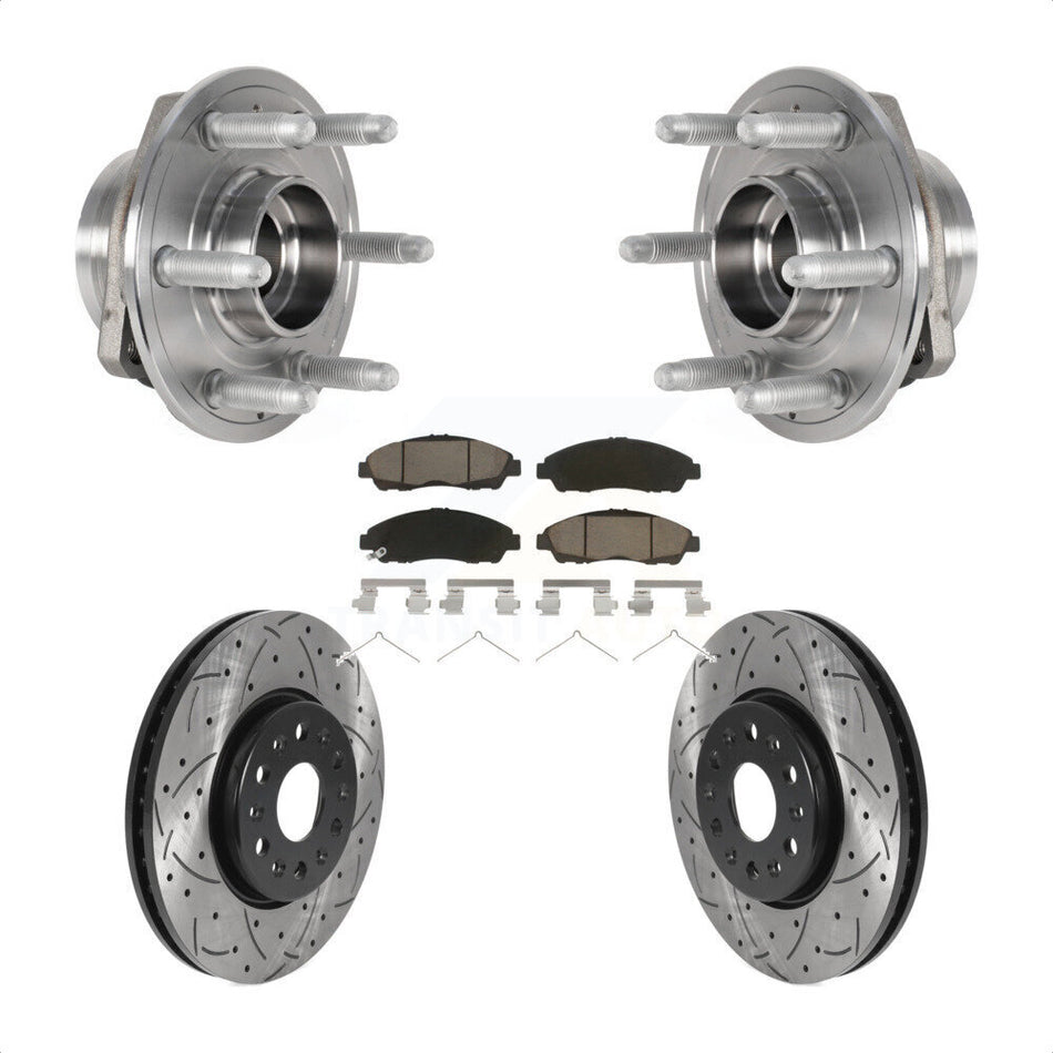 Front Hub Bearing Assembly With Coated Drilled Slotted Disc Brake Rotors And Ceramic Pads Kit For Chevrolet Traverse GMC Acadia Buick Enclave KBB-123831