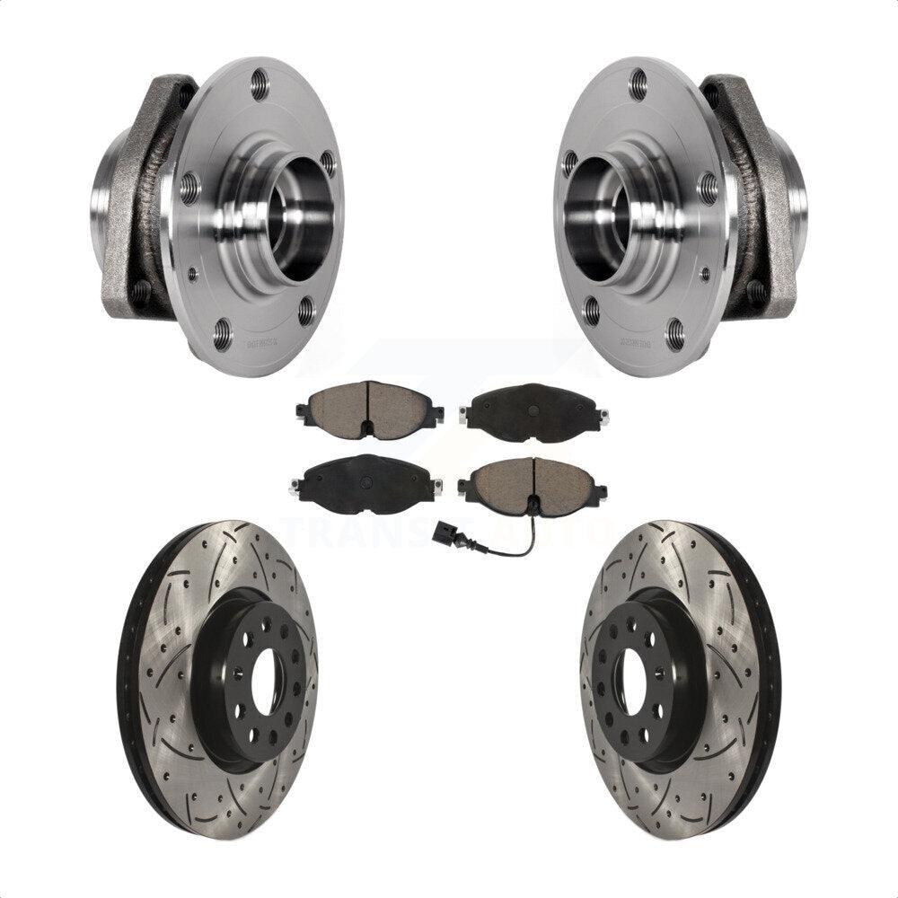 Front Hub Bearing Assembly Drilled Slot Brake Rotor Pads Kit For Audi A3 Sportback e-tron KBB-123834