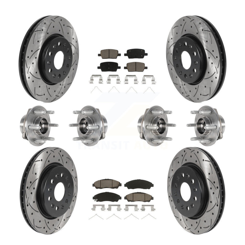 Front Rear Hub Bearings Assembly Coated Disc Brake Rotors And Ceramic Pads Kit (10Pc) For 2018-2020 Chevrolet Traverse 4WD KBB-123848