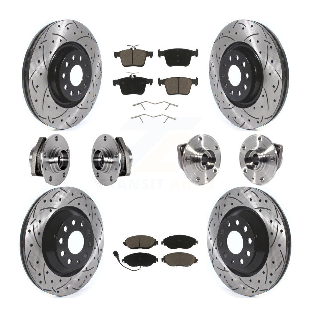 Front Rear Hub Bearing Coated Brake Rotor & Pads Kit (10Pc) For Volkswagen Golf R Audi S3 KBB-123858